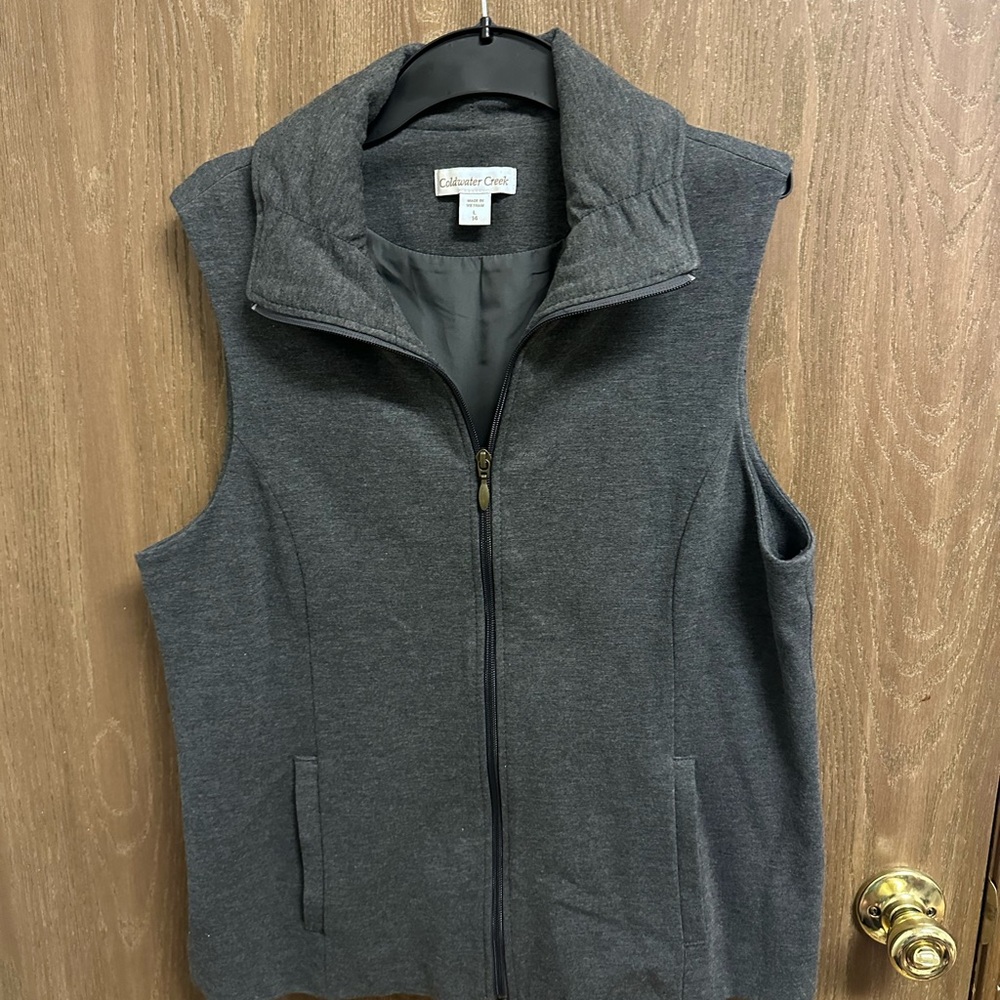 Coldwater Creek‎ Womens Vest Sleeveless Full Zip Gray Pockets Casual Layering